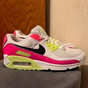 Nike air max 90 White Pink neón and yellow burst womens shoes size 7